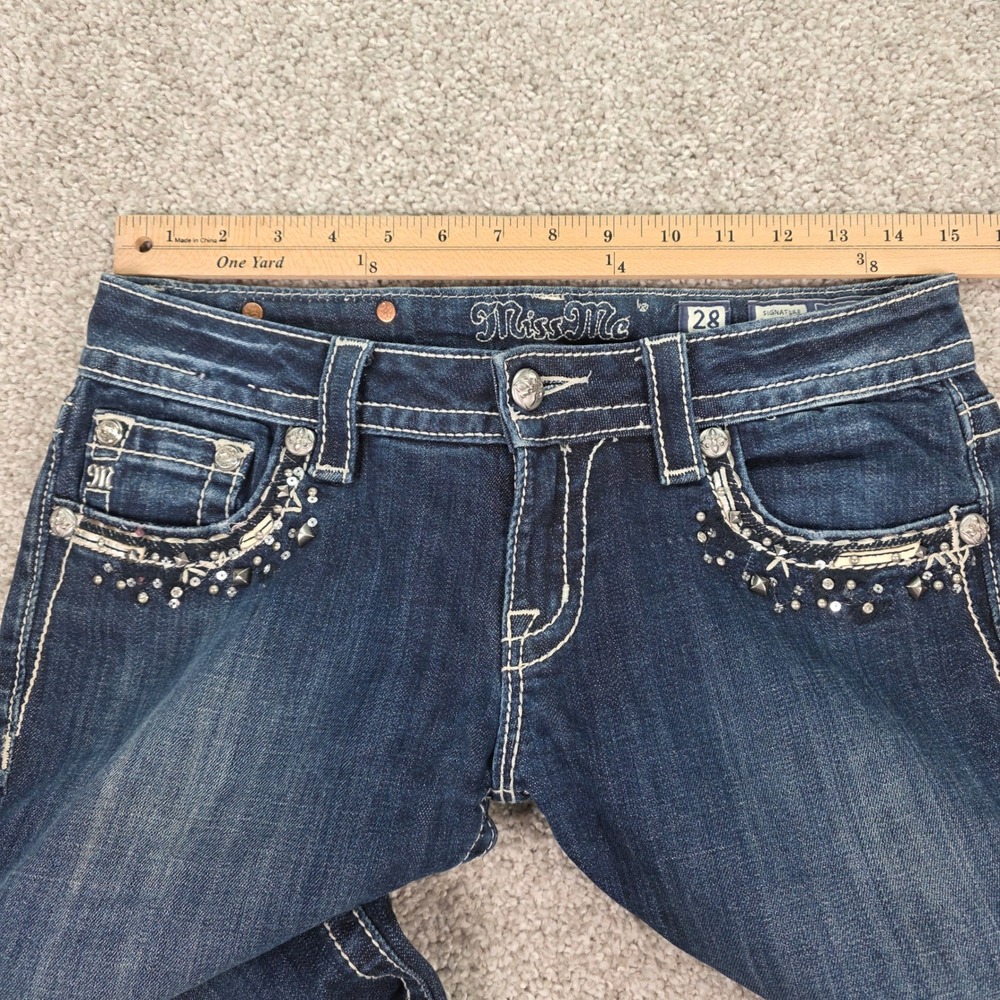 Miss Me Signature Skinny Jeans Dark Wash Embellished Studded JP816552 Size 28 - Picture 8 of 11
